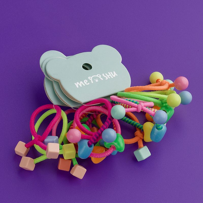 Резинки для волос MESHU с пластиковыми топперами, тонкие, ассорти, 5шт., диаметр 2,5см, европодвес