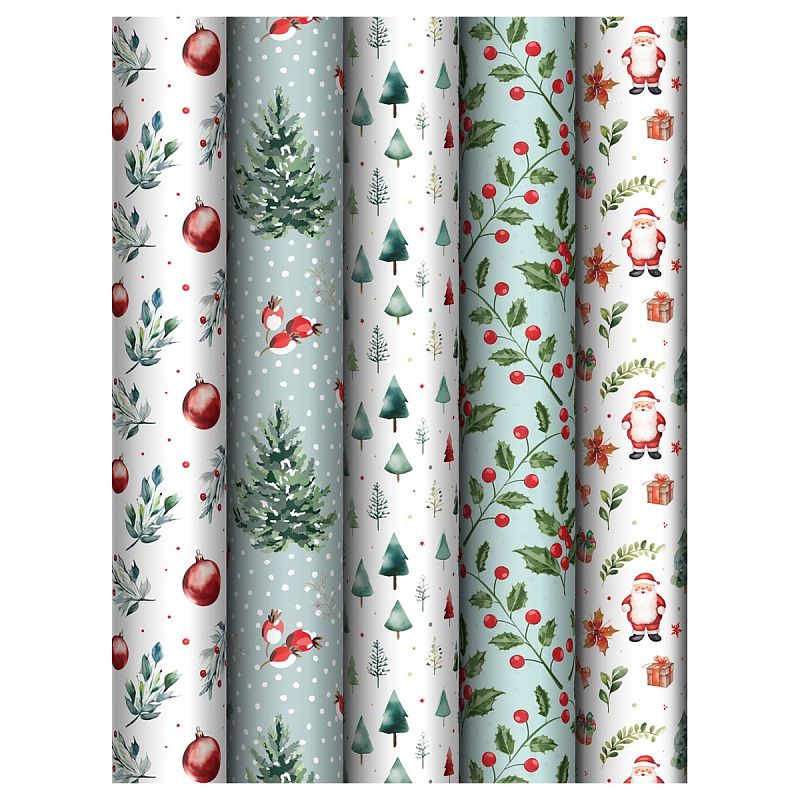 Упаковочная бумага глянц. 70*100см, MESHU "Winter magic", 80г/м2, ассорти 5 дизайнов