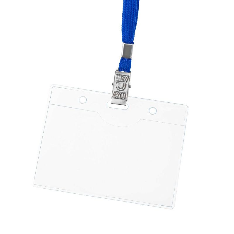 Бейдж горизонтальный OfficeSpace, 100*75мм (размер вставки 85*55мм), с клипсой на синем шнурке