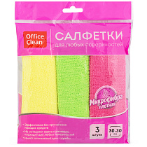 Салфетки для уборки OfficeClean "Стандарт", набор 3шт., универ., плотная микрофибра, 30*30см, ассорти