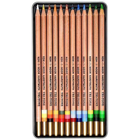 Карандаши многоцветные Koh-I-Noor "TRI-TONE 3442", 12шт., металл.коробка