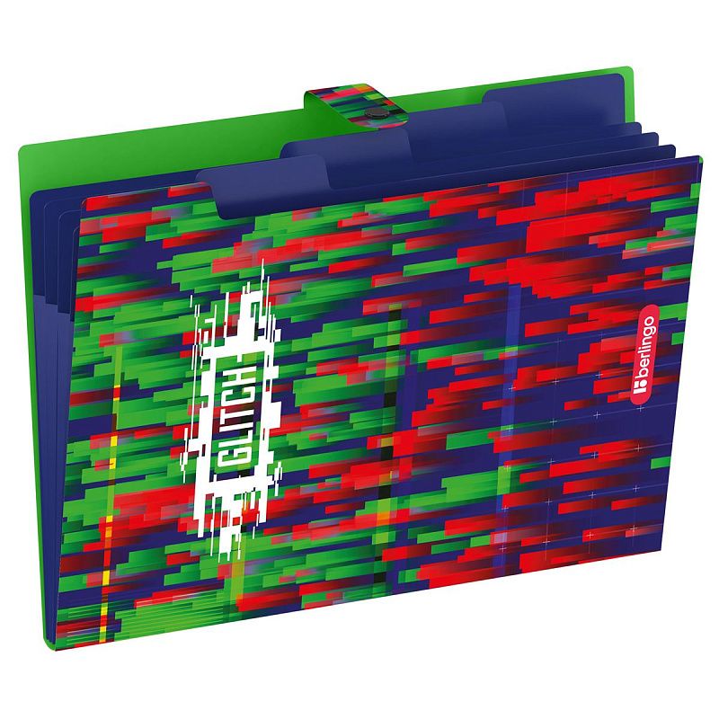 Папка 5 отделений Berlingo "Glitch", А4, 600мкм, на кнопке, с рисунком 