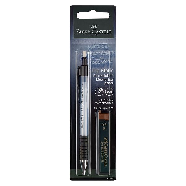 Карандаш механический Faber-Castell "Grip Matic"+грифели, 0,5мм, небесный, блистер