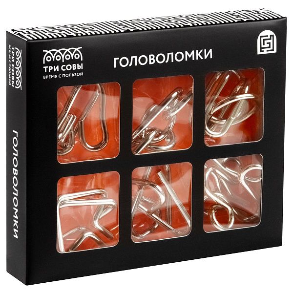 Набор металлических головоломок ТРИ СОВЫ, 6шт., картонная коробка