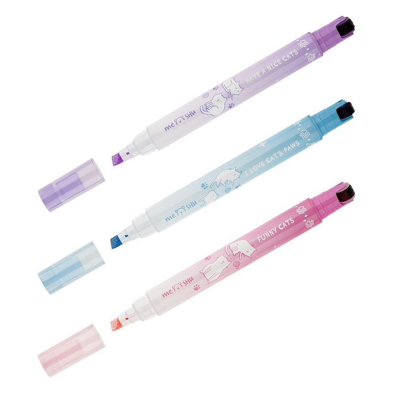 Набор текстовыделителей MESHU "Sweet infinity" со штампом, 03цв., пастельные цвета с глиттером, 1-4 мм, ПВХ бокс с европодвесом 