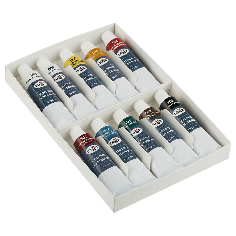 Краски масляные Гамма "Студия", 10 цветов, туба 18мл, картон. упаковка