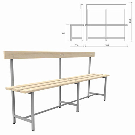 Скамья со спинкой деревянная на металлокаркасе "СТ 6", 2000х350х860 мм
