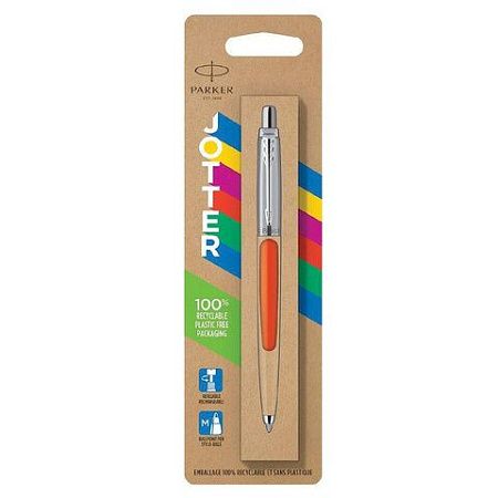 Ручка шариковая PARKER "Jotter Orig Orange", корпус оранжевый, детали хром, блистер, синяя, 2076054 