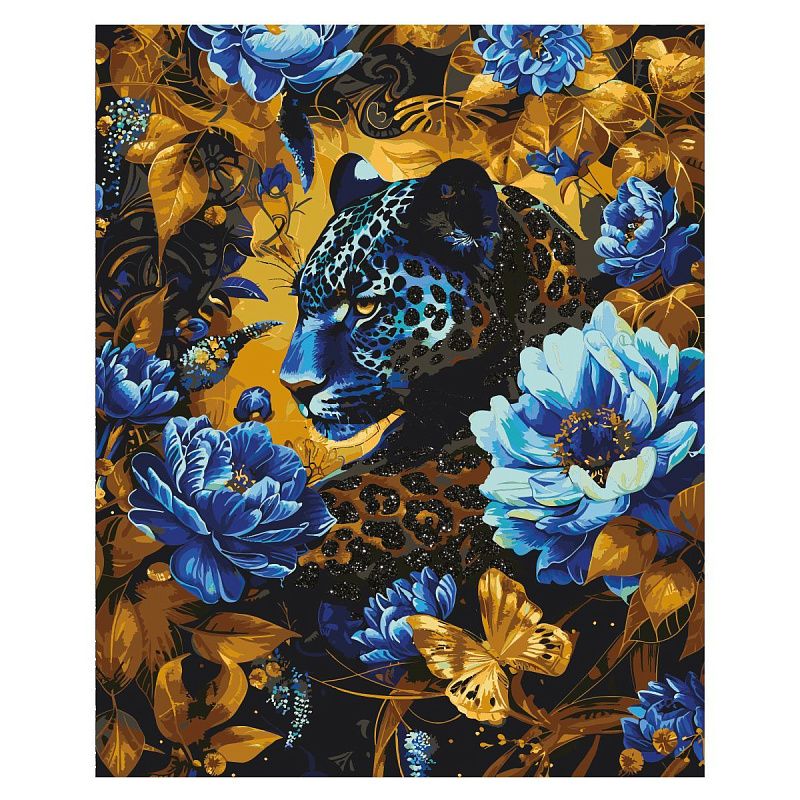 Картина по номерам на холсте с глиттером ТРИ СОВЫ "Пантера", 40*50, с акриловыми красками и кистями