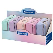 Пенал мягкий BRAUBERG, 2 отделения, ассорти 5 цветов, "Pastel", 21х9,5х5 см, дисплей, 271579