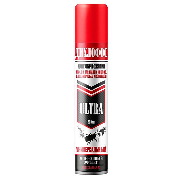 Аэрозоль от летающих и ползающих насекомых "Дихлофос Ultra", 200мл, красный 