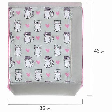 Мешок для обуви ЮНЛАНДИЯ с ручками, боковой карман на молнии, 46х36 см, "Kitties", 272407 