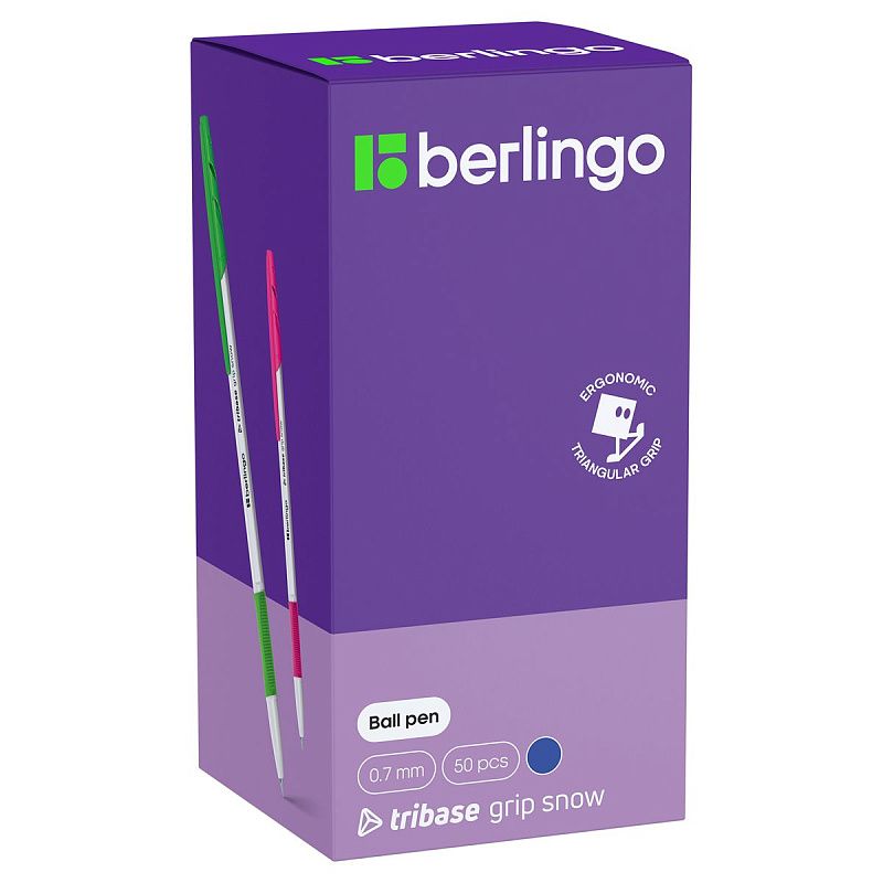 Ручка шариковая Berlingo "Tribase grip snow" синяя, 0,7мм, грип, ассорти 