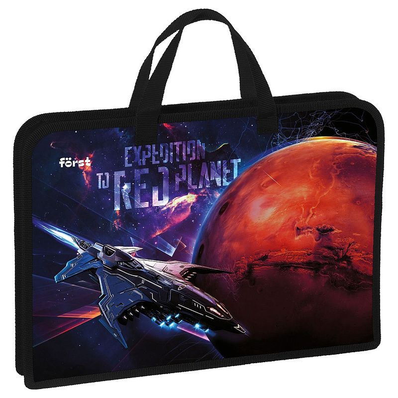 Папка с ручками 1 отделение, А4 Först "Red planet", 340*245*40мм, пластик, на молнии