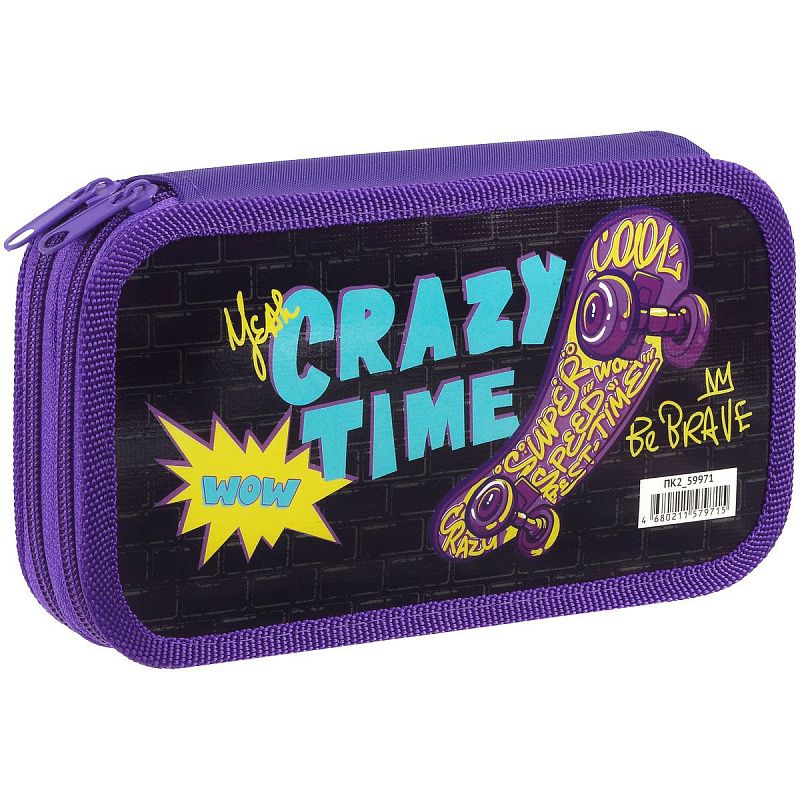 Пенал 2 отделения, 190*105 ArtSpace "Crazy time", ламинированный картон 