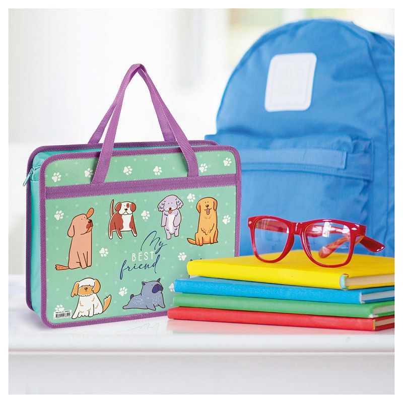 Папка с ручками А4 ArtSpace "I love dogs", пластик, на молнии, 80мм 