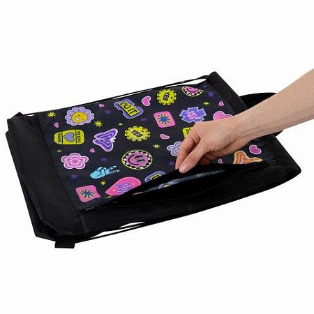Мешок для обуви ЮНЛАНДИЯ с ручками, боковой карман на молнии, 46х36 см, "Patches", 272406 