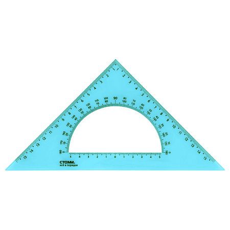 Треугольник 45°, 16см СТАММ, пластиковый, с транспортиром, прозрачный, неоновые цвета, ассорти 