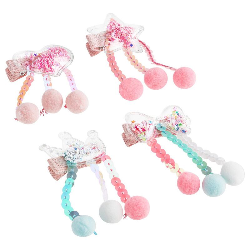 Заколки для волос MESHU, прищепки с помпонами, ассорти, 2шт., 4*6см, европодвес