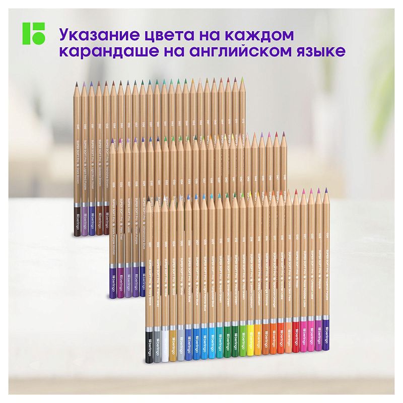 УЦЕНКА - Карандаши цветные Berlingo "SuperSoft. Pro" 72цв., круглые, заточен., картон, европодвес (осн 352459)