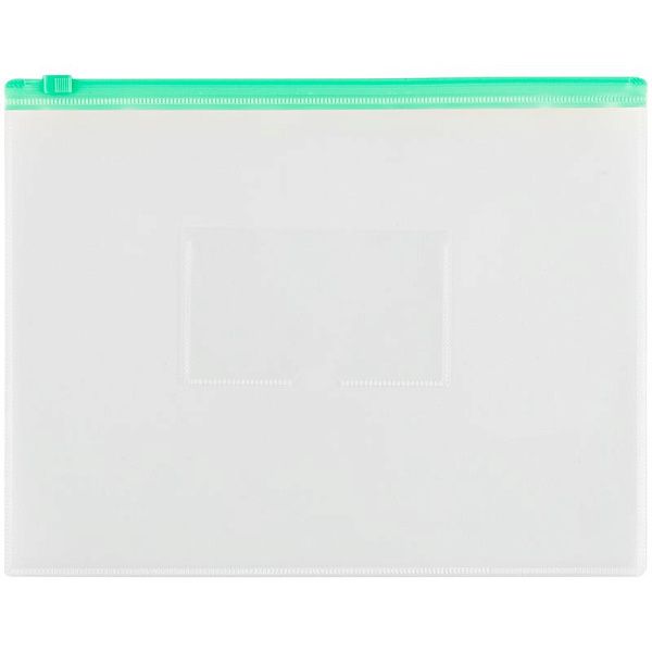 Папка-конверт на zip-молнии OfficeSpace А5, полипропилен, 150мкм, прозрачная, карман, молния зеленая