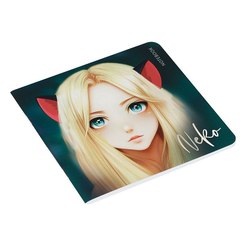 Записная книжка 170*170 мм 40л. на скрепке MESHU "Neko", soft-touch ламинация, тиснение фольгой, блок без линовки, 80г/м2