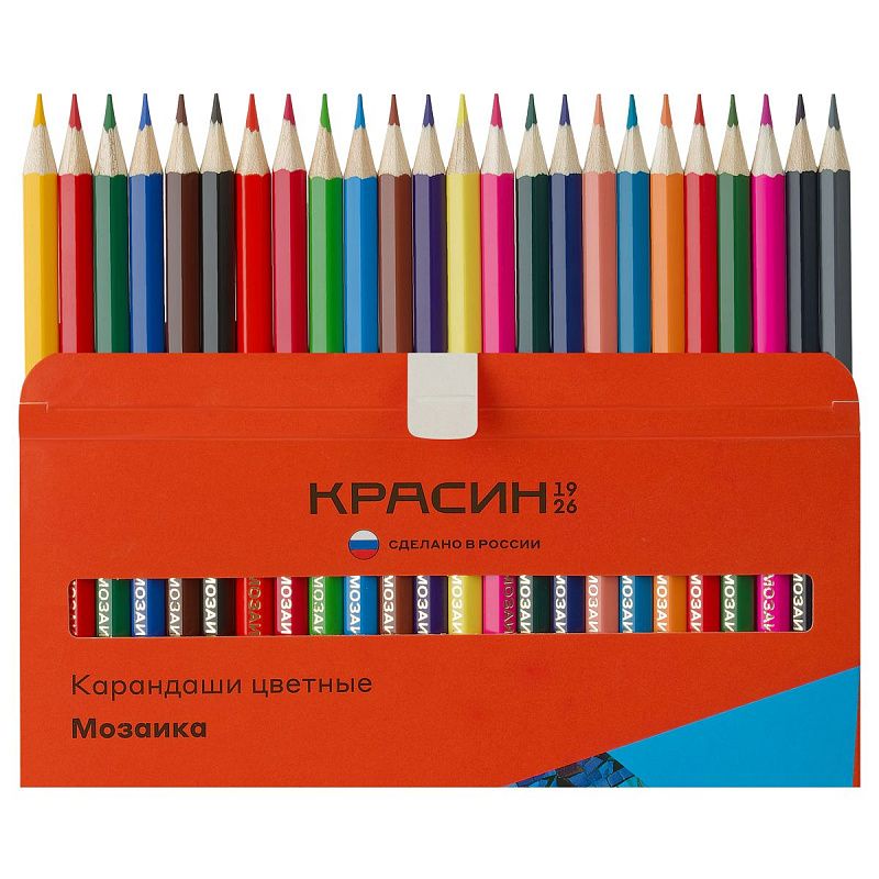 Карандаши цветные Красин "Мозаика", 24цв., шестигран., заточен., картон, европодвес