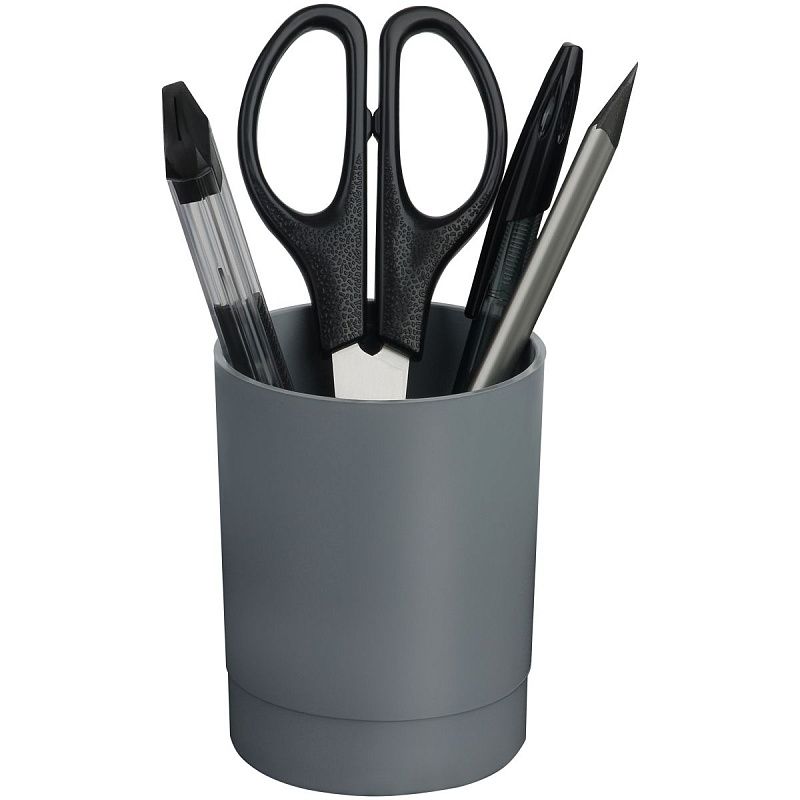 Подставка-стакан СТАММ "Лидер", пластиковая, круглая, серая