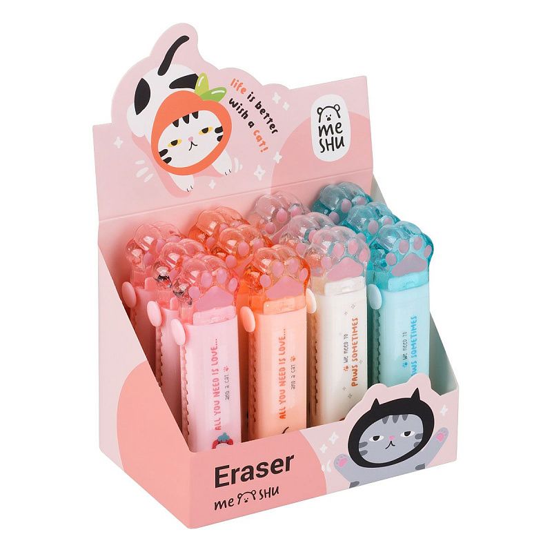 Ластик MESHU "Cat Paw", 93*28*17мм, термопластичная резина, пластиковый футляр 