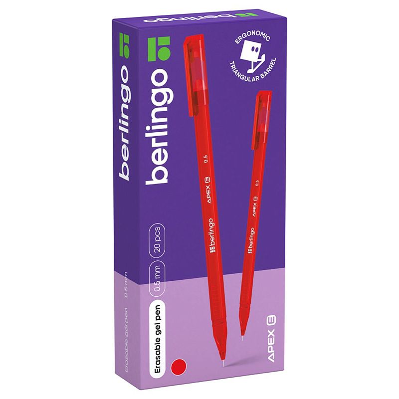 Ручка гелевая стираемая Berlingo "Apex E" красная, 0,5мм, трехгранная 