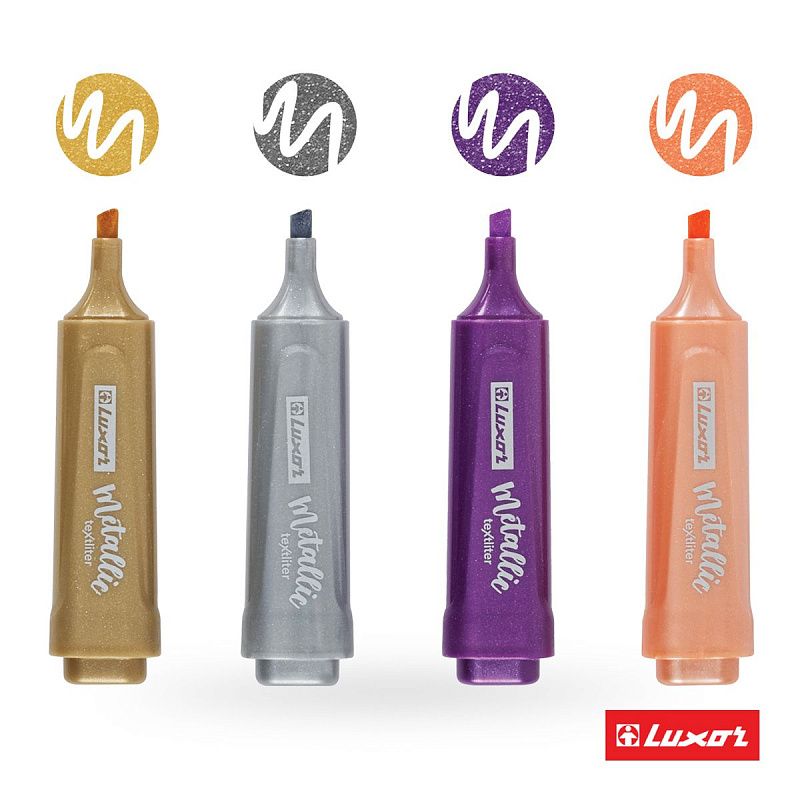 Набор текстовыделителей Luxor "Textliter Metallic" 04 цвета, 1-5мм, чехол с европодвесом. 
