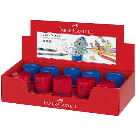 Точилка пластиковая Faber-Castell "Trio Grip 2001" 3 отверстия, 2 контейнера, красная/синяя 