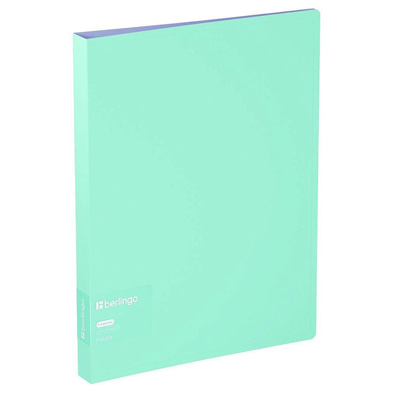 Папка на 4 кольцах Berlingo "Haze" A4, 24мм, 600мкм, D-кольца, с внутр. карманом, мятная, софт-тач