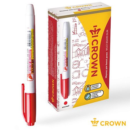 Маркер для белых досок Crown "Multi Board Slim" красный, пулевидный, 2мм 
