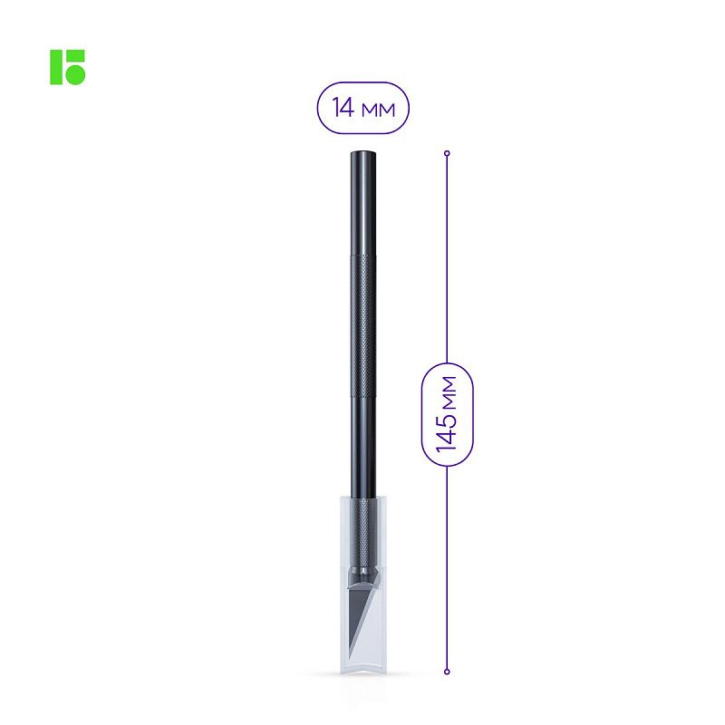 Нож-скальпель канцелярский Berlingo, металлический корпус черного цвета, 5 лезвий в комплекте, европодвес