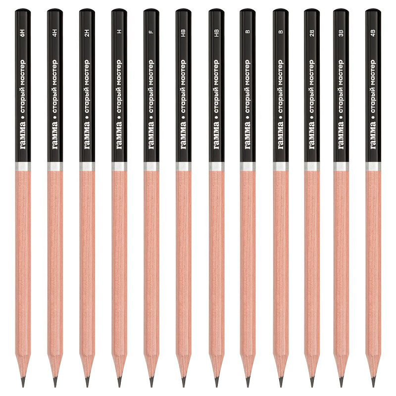 УЦЕНКА - Набор карандашей ч/г Гамма 12шт., 4B-6H, кедр, картон. упаковка, европодвес (осн 372599) 