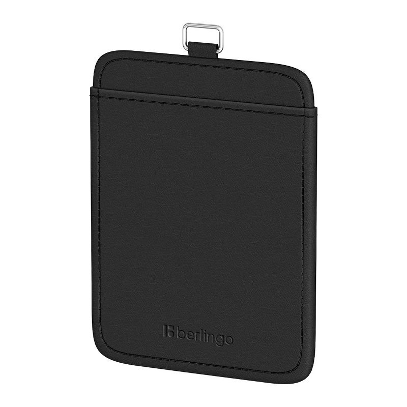 Бейдж вертикальный Berlingo "ID 500", 55*85мм, экокожа, держатель-рулетка с лентой 45 см, черный