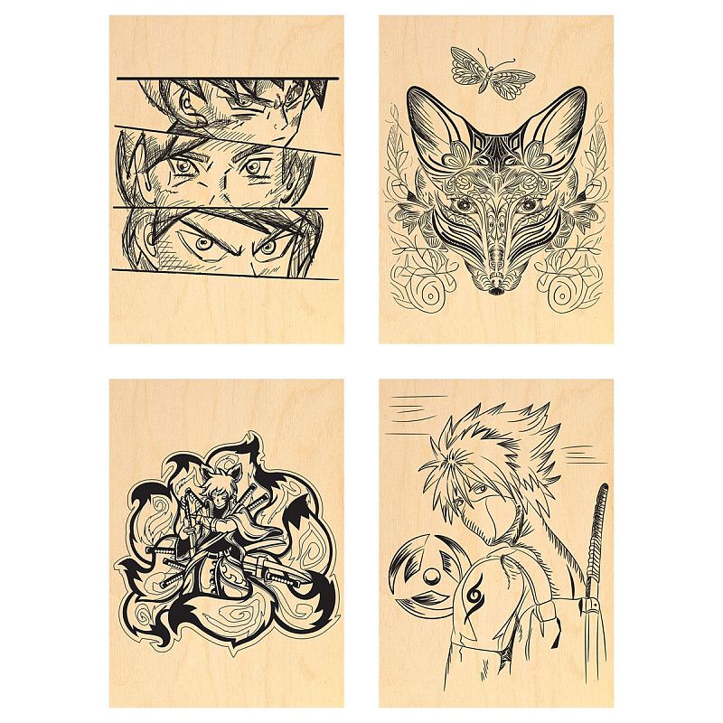 Набор досок для выжигания и росписи по дереву ТРИ СОВЫ "Аниме", 4шт., 15*21см, пакет с европодвесом