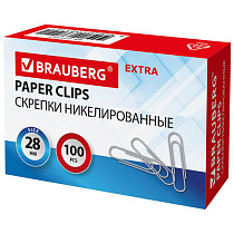 Скрепки EXTRA BRAUBERG 28 мм никелированные 100 штук, 271312