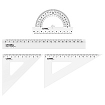Набор чертежный СТАММ, размер M (линейка 20см, 2 треугольника, транспортир), прозрачный, бесцветный, европодвес