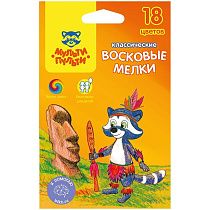 Мелки восковые Мульти-Пульти "Енот на острове Пасхи", 18цв., круглые, картон, европодвес