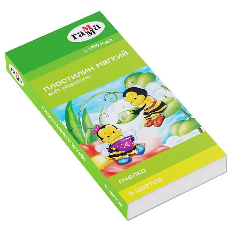 Пластилин восковой мягкий Гамма "Пчелка", 06 цветов, 90г, со стеком, картон. упаковка
