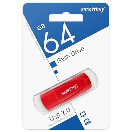 Память Smart Buy "Scout"  64GB, USB 2.0 Flash Drive, красный
