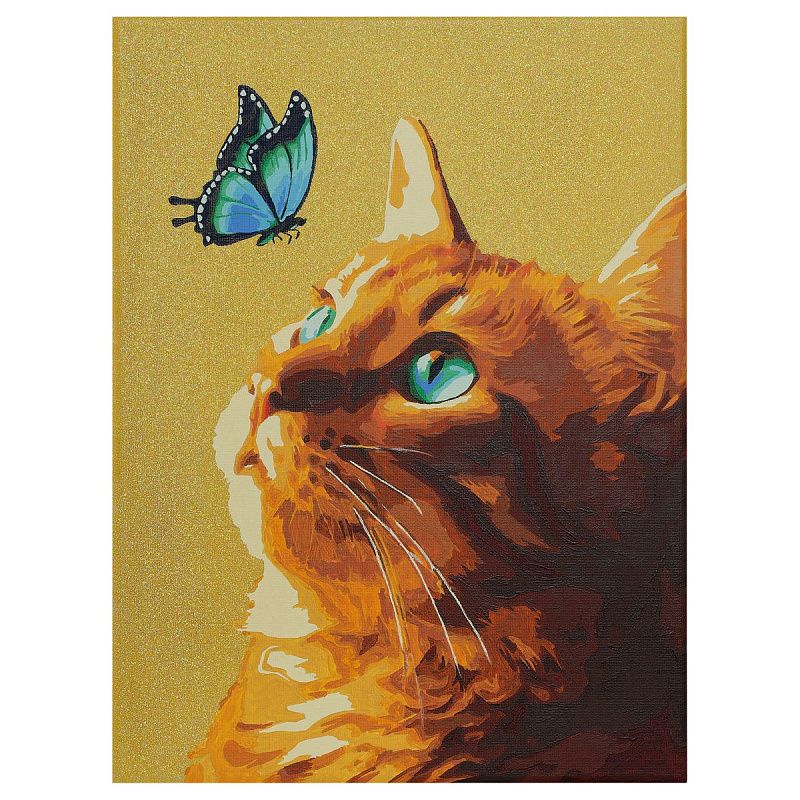 Картина по номерам на холсте с глиттером ТРИ СОВЫ "Кот и бабочка", 30*40, с акриловыми красками и кистями