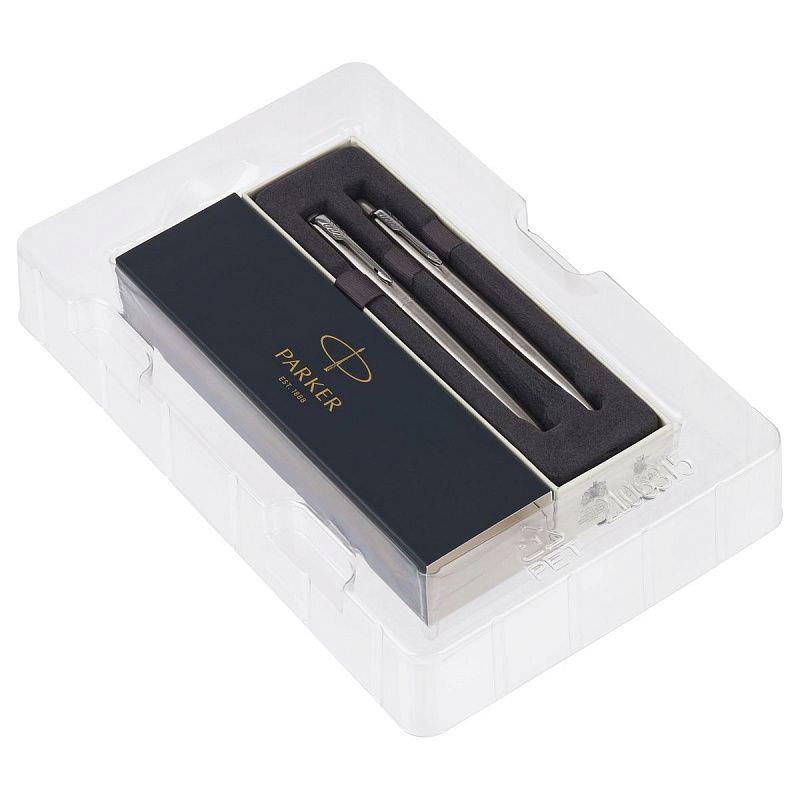 Набор Parker "Jotter Stainless Steel CT": ручка шариковая 1,0мм синяя и ручка перьевая 1,0мм синяя, подарочная упаковка 