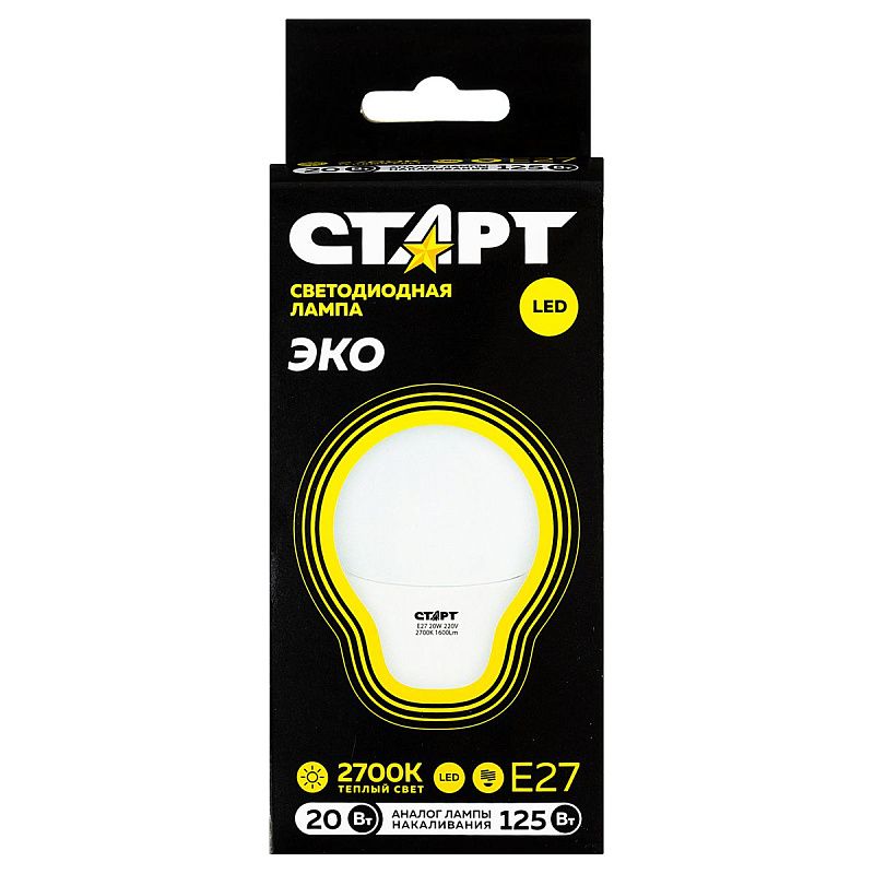 Лампа светодиодная Старт LED, серия "WS" 20W30, тип А "груша", E27, 2700К, теплый свет, 25000ч