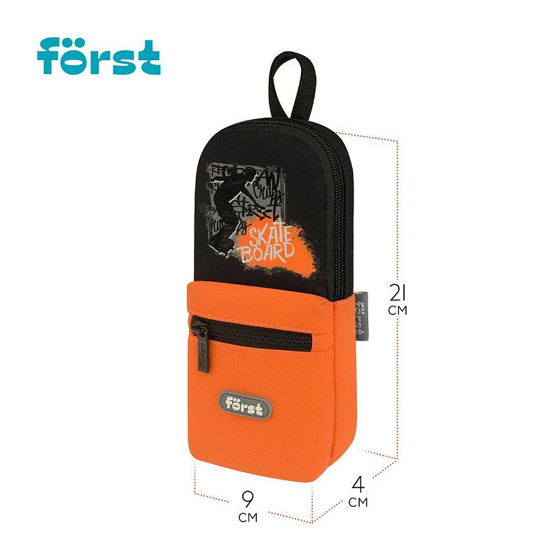 УЦЕНКА - Пенал мягкий 1 отделение, 1 карман, 210*90*40 Först "Skateboard", текстиль (осн 366554) 