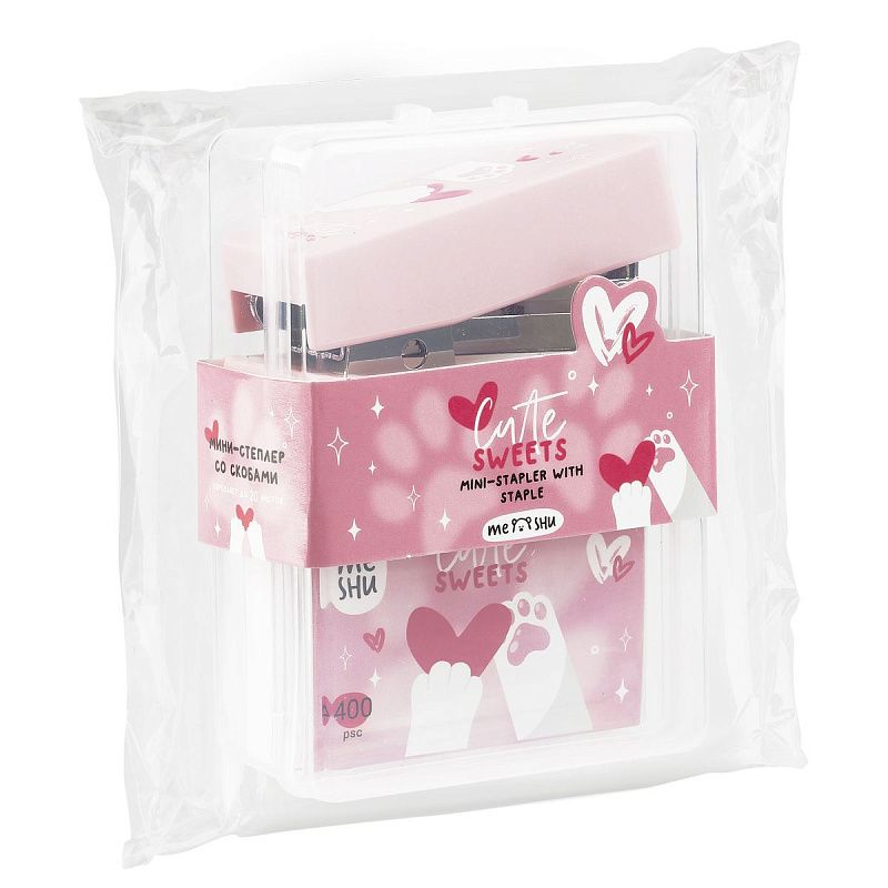 Набор MESHU "Cute sweets": мини-степлер №24/6 до 20л.; скобы №24/6; пластиковый бокс
