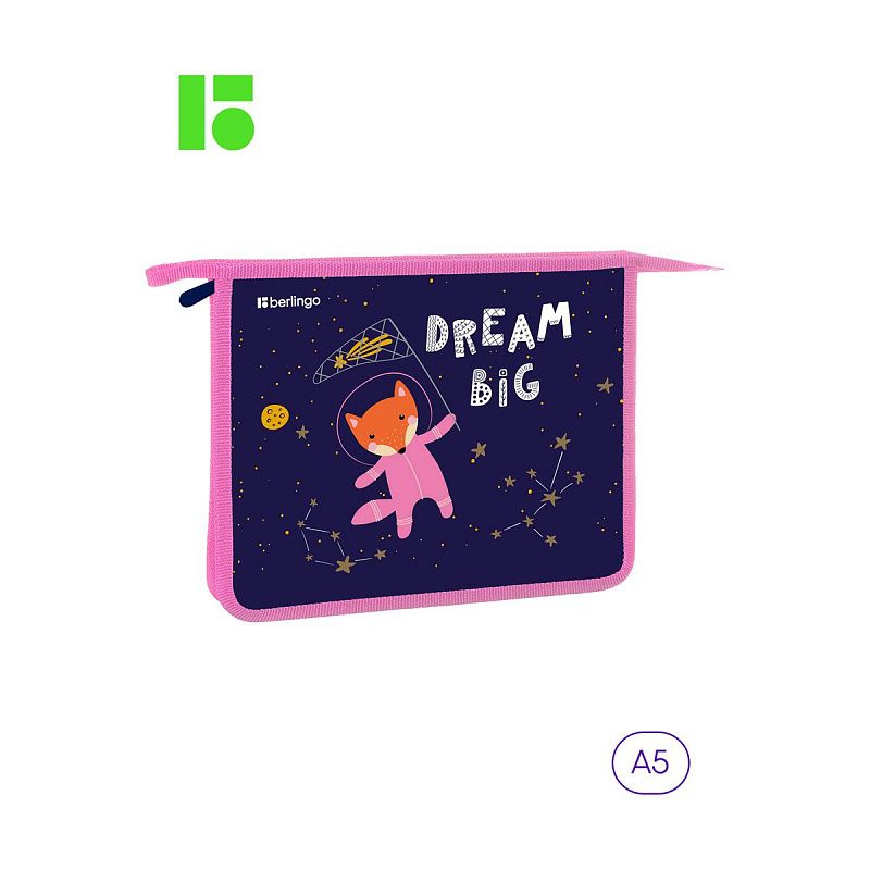 Папка для тетрадей 1 отделение, А5 Berlingo "Fox Dreamer", 240*205*40мм, пластик, на молнии 