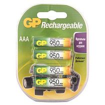 Батарейки аккумуляторные КОМПЛЕКТ 4 шт., GP, AAA (HR03), Ni-Mh, 950 mAh, блистер, 95AAAHC-2DECRC4